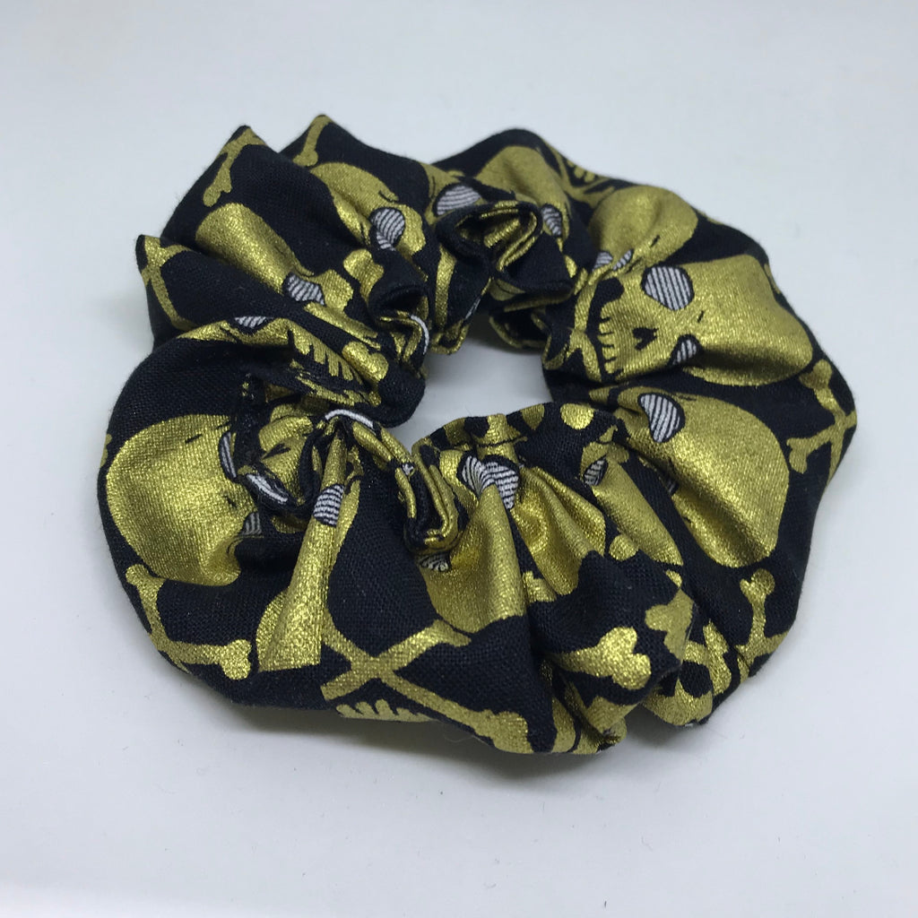Black & Gold Skull and Crossbone Scrunchie - Pirate Scrunchies
