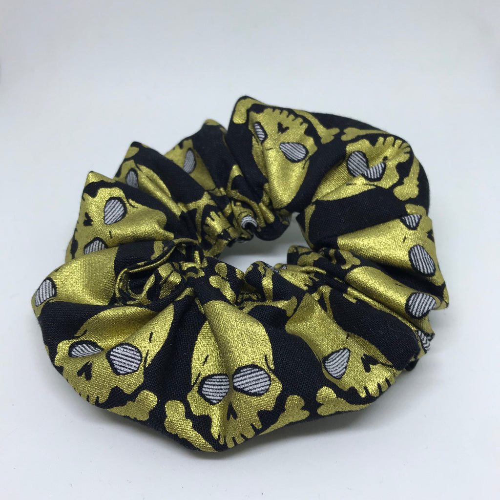 Black & Gold Skull and Crossbone Scrunchie - Pirate Scrunchies