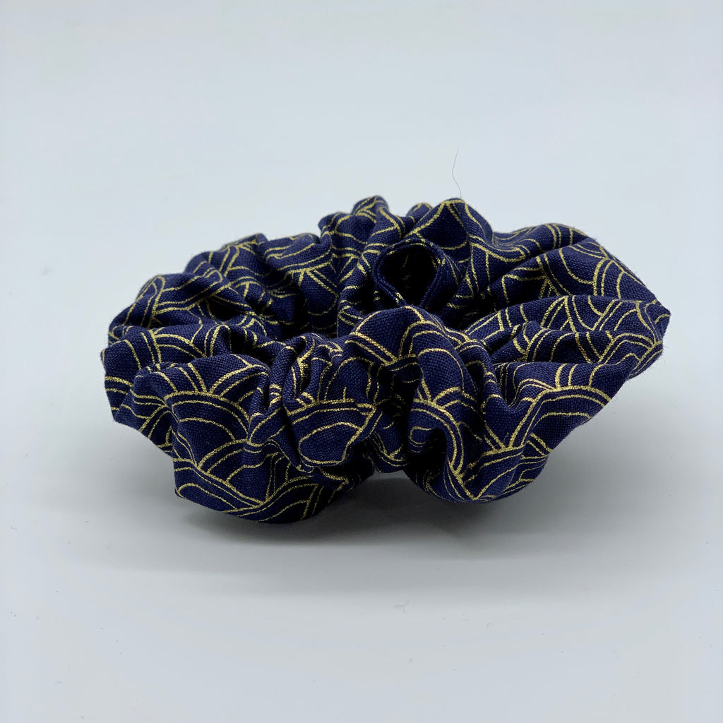 Navy Gold Foil Scrunchie - Navy Scrunchy - 90s Fashion Scrunchies