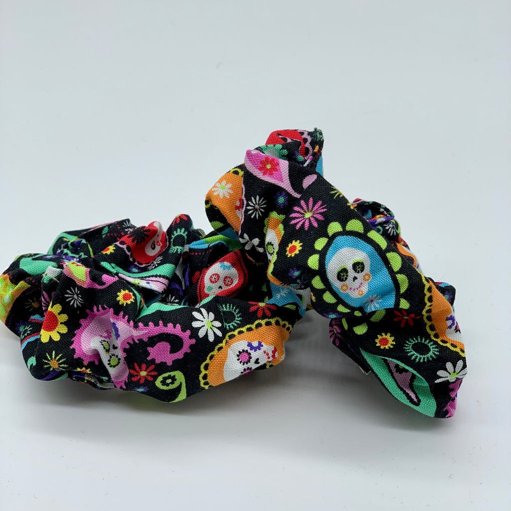 Sugar Skulls Scrunchie - Day Of The Dead Scrunchie - Candy Skulls Scrunchie