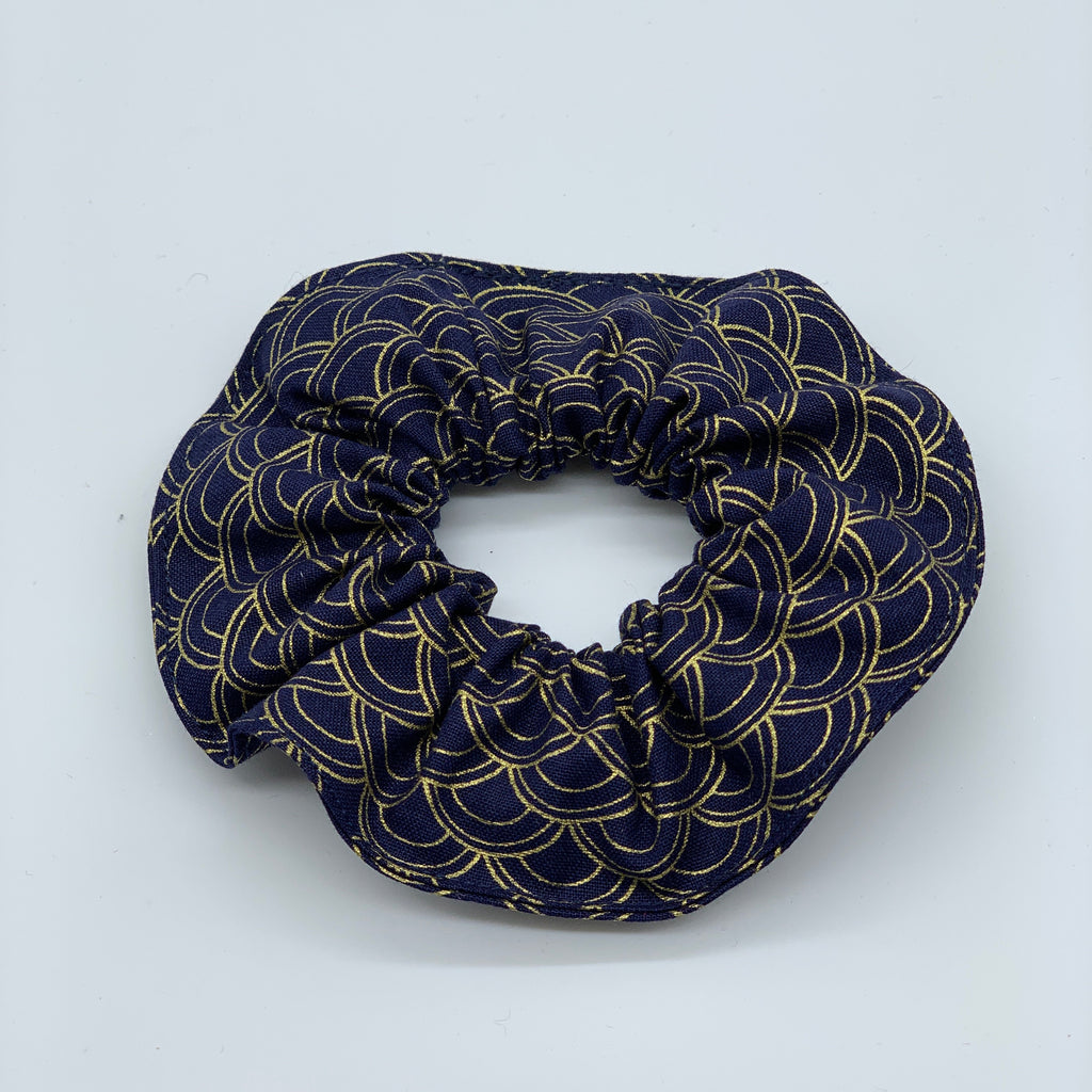 Navy Gold Foil Scrunchie - Navy Scrunchy - 90s Fashion Scrunchies