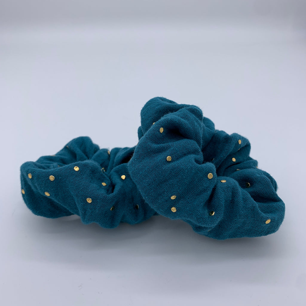 Teal Scrunchie - Gold Foil Scrunchies